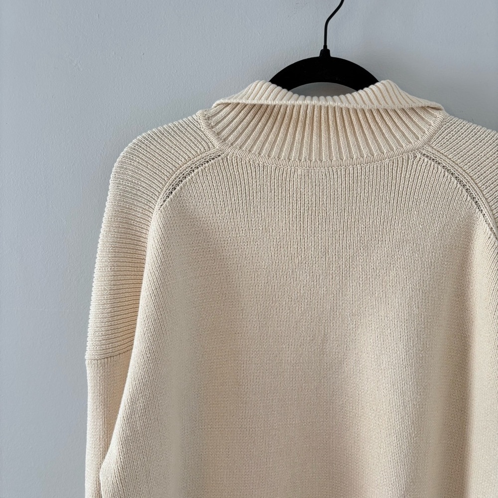 Reformation Brooklyn Organic Cotton Sweater Polo Thick Knit Pullover Cream - Picture 6 of 8